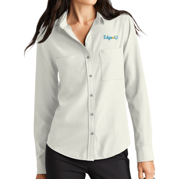 Embroidered Edge U - Women's Stretch Crepe Long Sleeve Camp Thumbnail