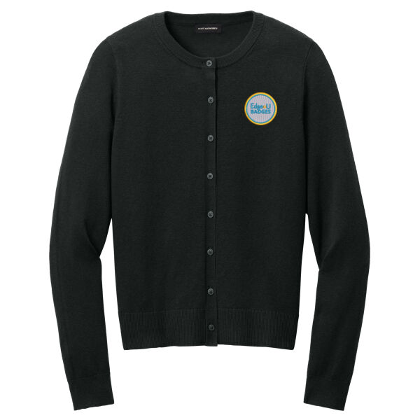 EdgeU Embroidered - Women's Easy Care Crewneck Cardigan Sweater Thumbnail