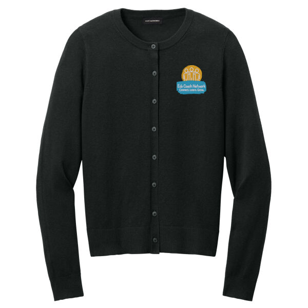 Embroidered Coaches Network - Women's Easy Care Crewneck Cardigan Sweater Thumbnail